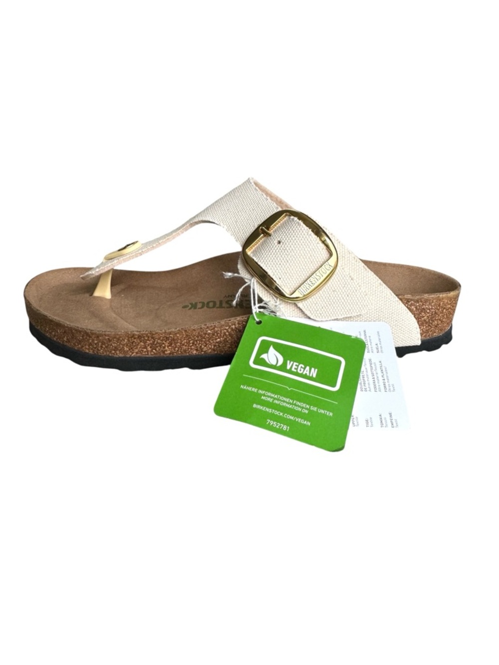 🆕 Birkenstock Gizeh Big Buckle Rivet Logo Sandals Vegan Canvas Ivory